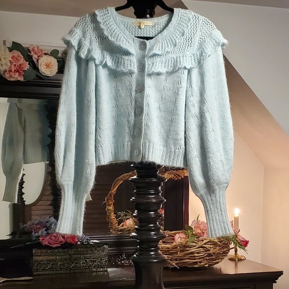 LoveShackFancy Hayden Angora Cardigan Seafoam Small